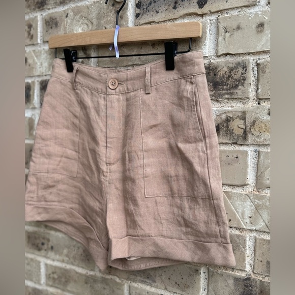 Mod Ref Tan High Waist Linen Shorts Relaxed Fit NWOT Sz Small - Picture 4 of 12